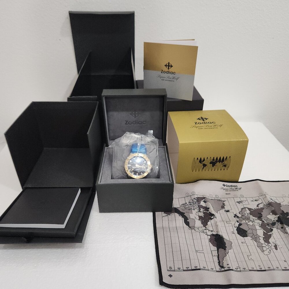 Zodiac Super Sea Wolf GMT Black Dial Two-tone Gold Stainless Steel Watch ZO9406